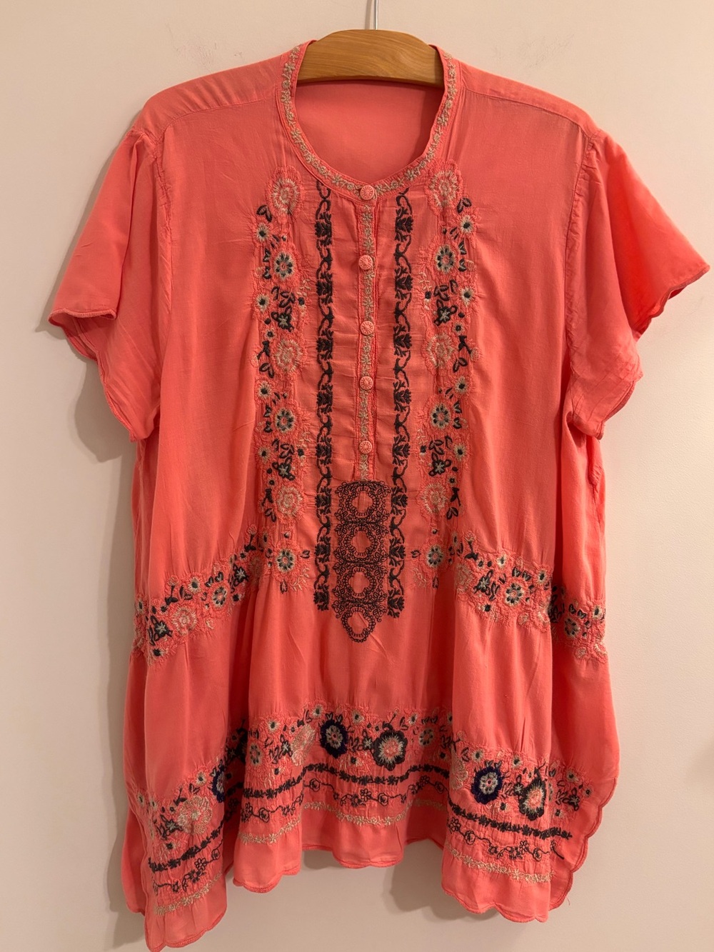Johnny Was Pink Heavily Embroidered Tunic